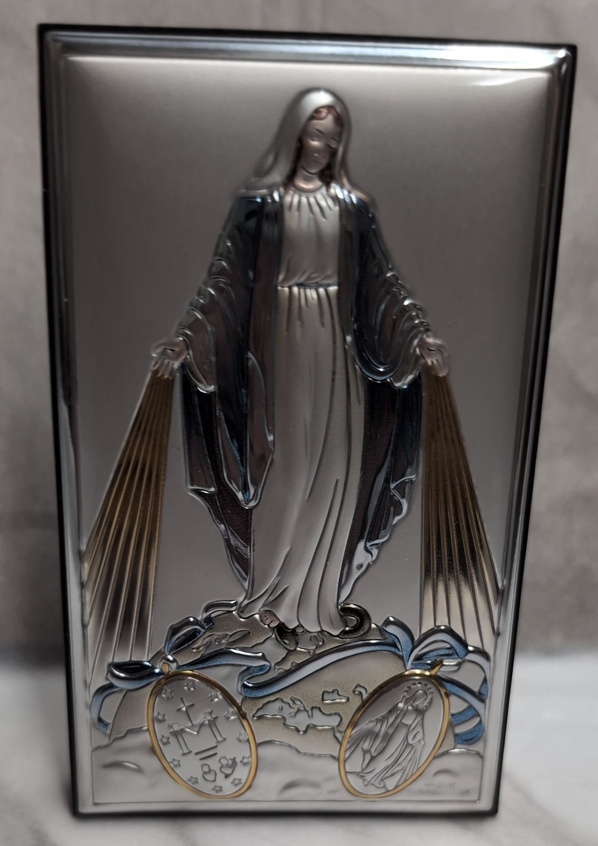 Our Lady of Grace Miraculous 4-1/2" x 2-1/2" Silver Standing Plaque Gift
