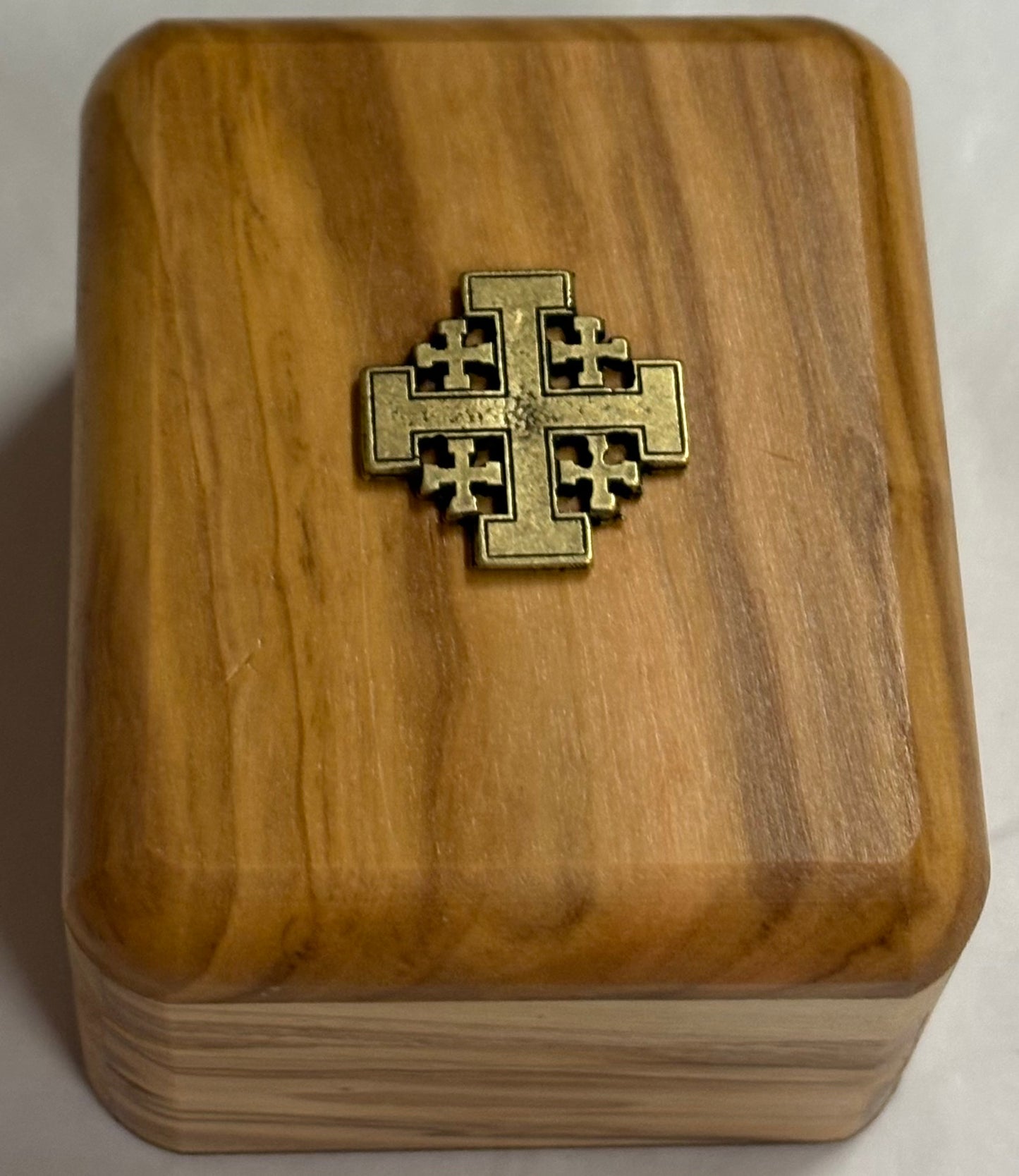 Olivewood Box Jerusalem Cross
