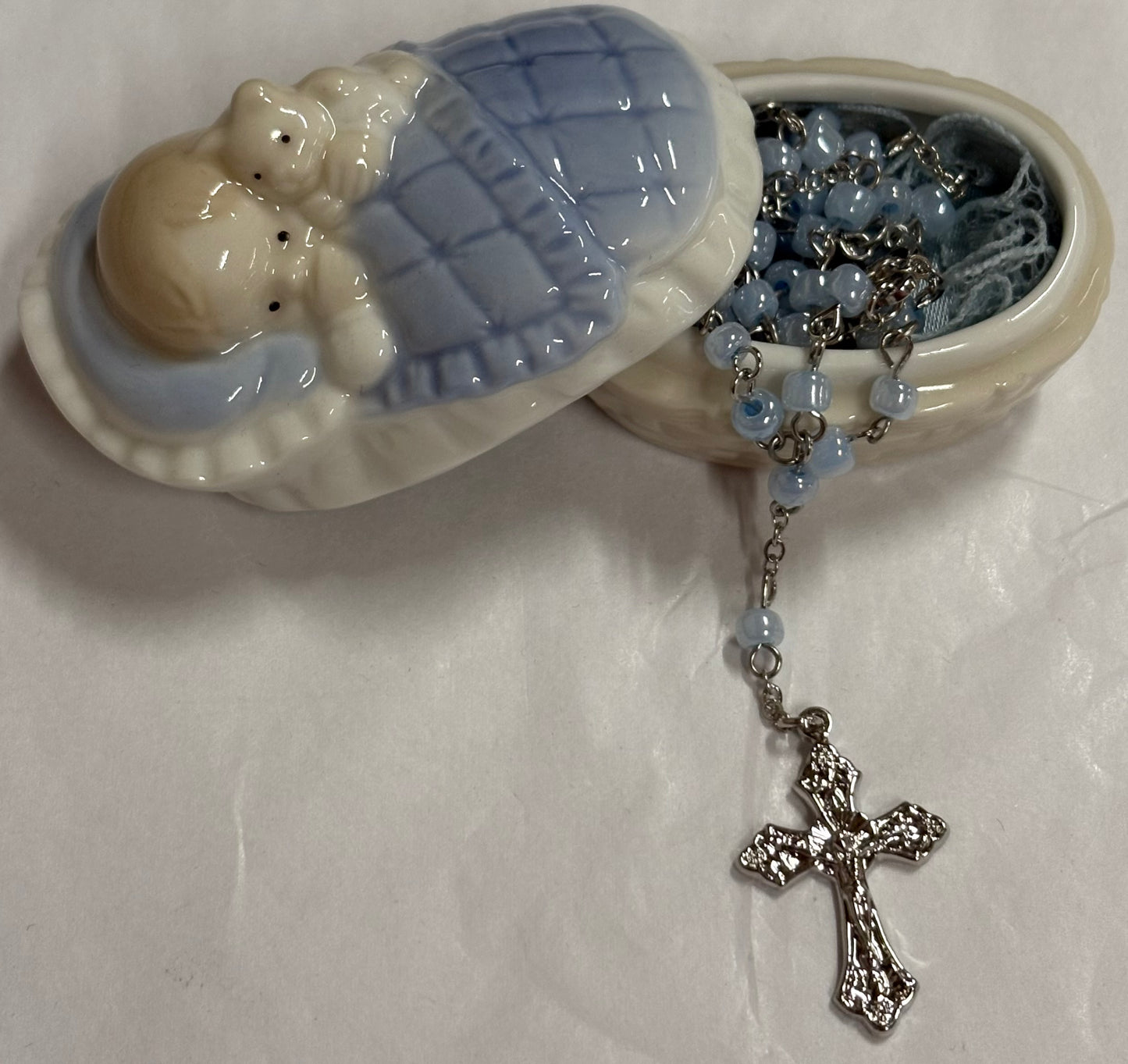 Baby Boy Rosary in Box Baptism