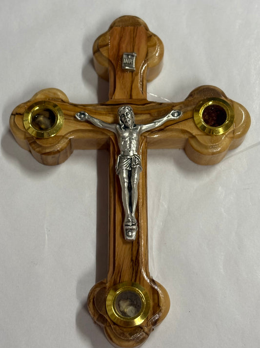 Crucifix with 3 Inserts 5.25 inch Olivewood