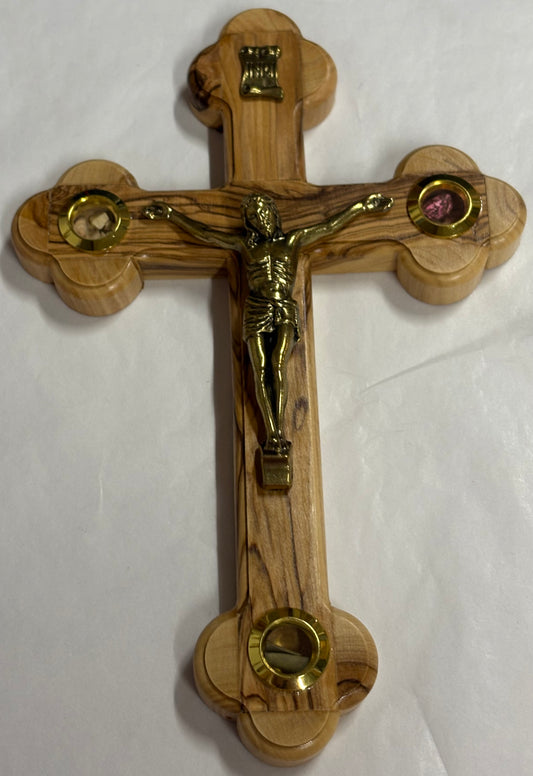 Crucifix With 3 Inserts 8.5 inch Olivewood