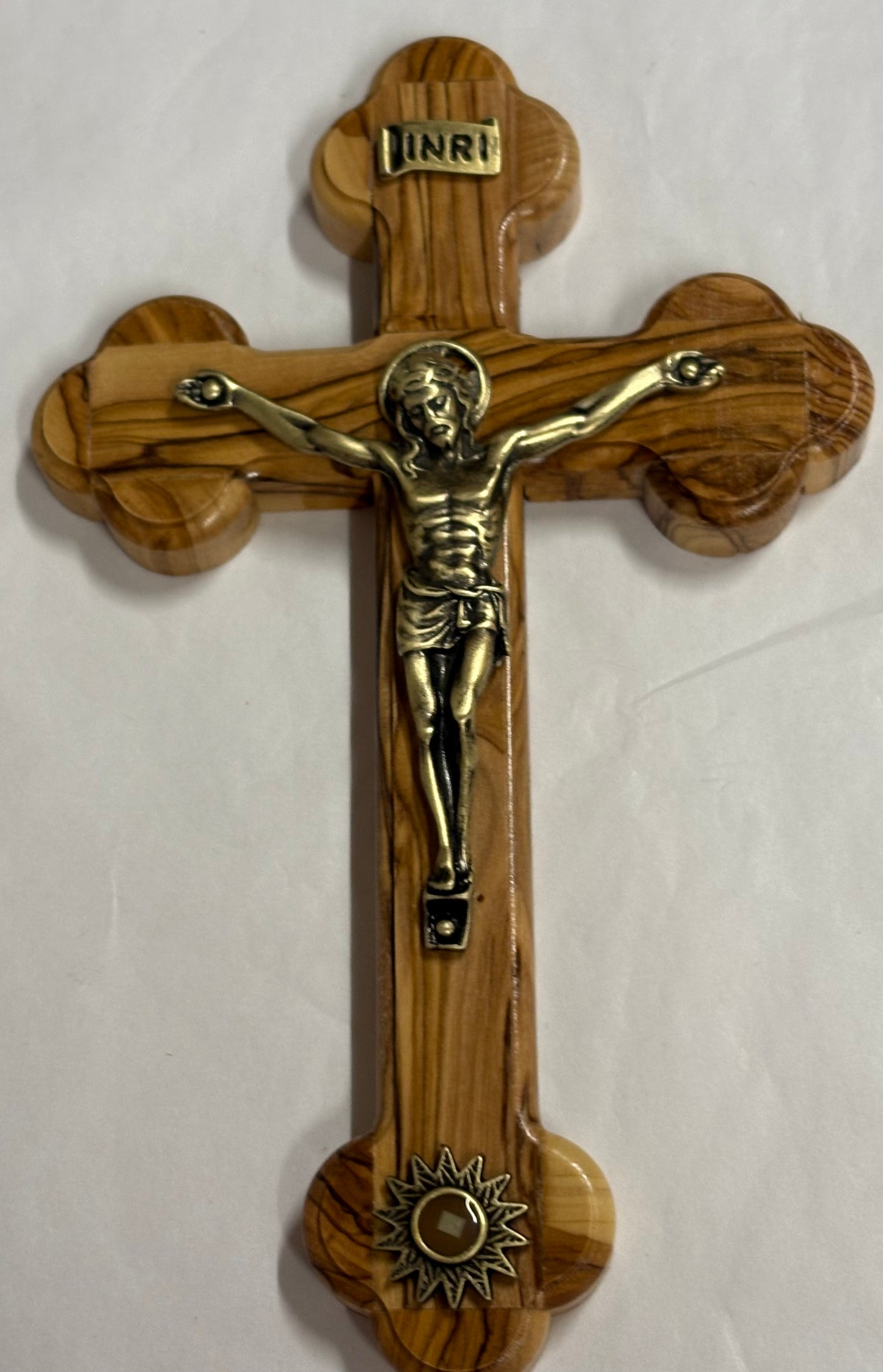 Crucifix With Relic Touch The Tomb Of Jesus 7.75 inch Olivewood