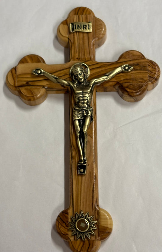 Crucifix With Relic Touch The Tomb Of Jesus 7.75 inch Olivewood
