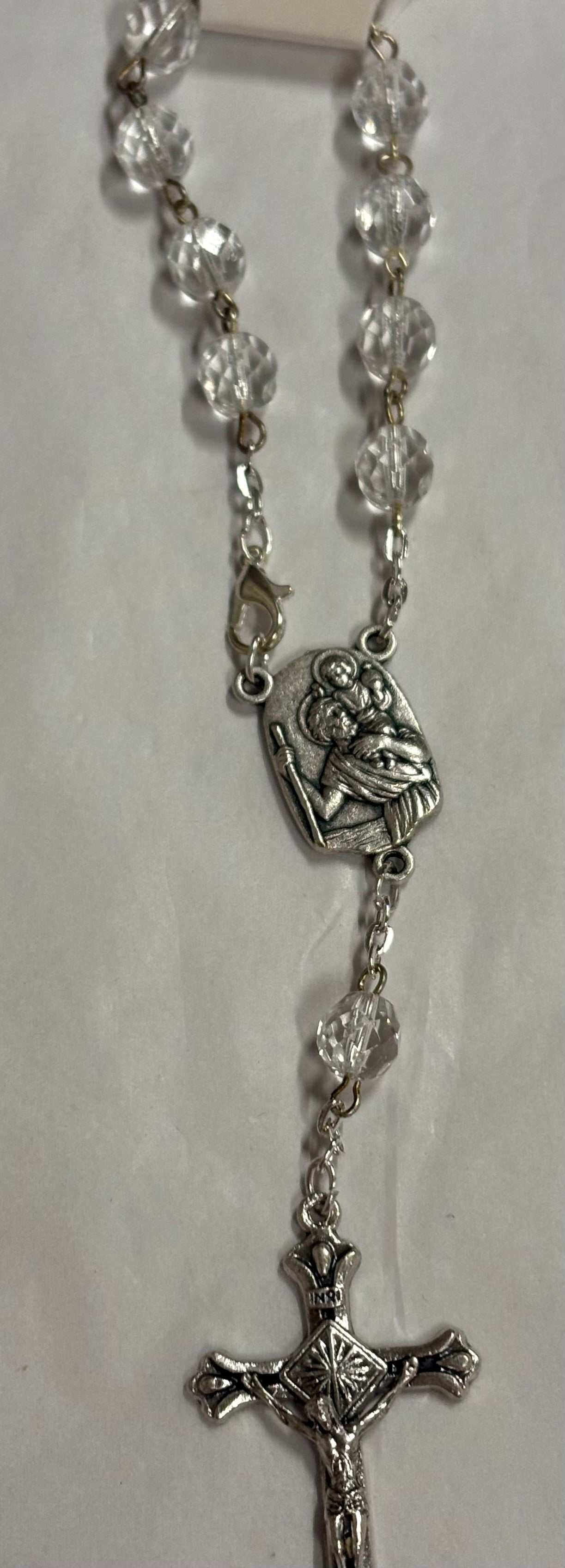 Clear Crystal St. Christopher Auto Rosary