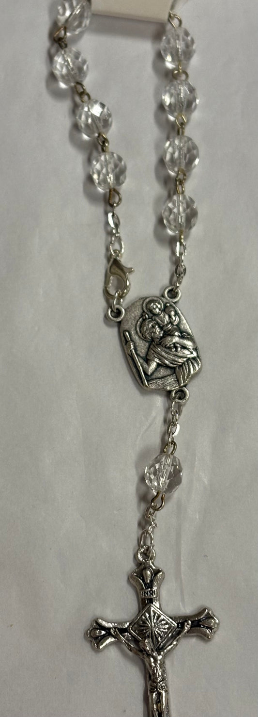 Clear Crystal St. Christopher Auto Rosary