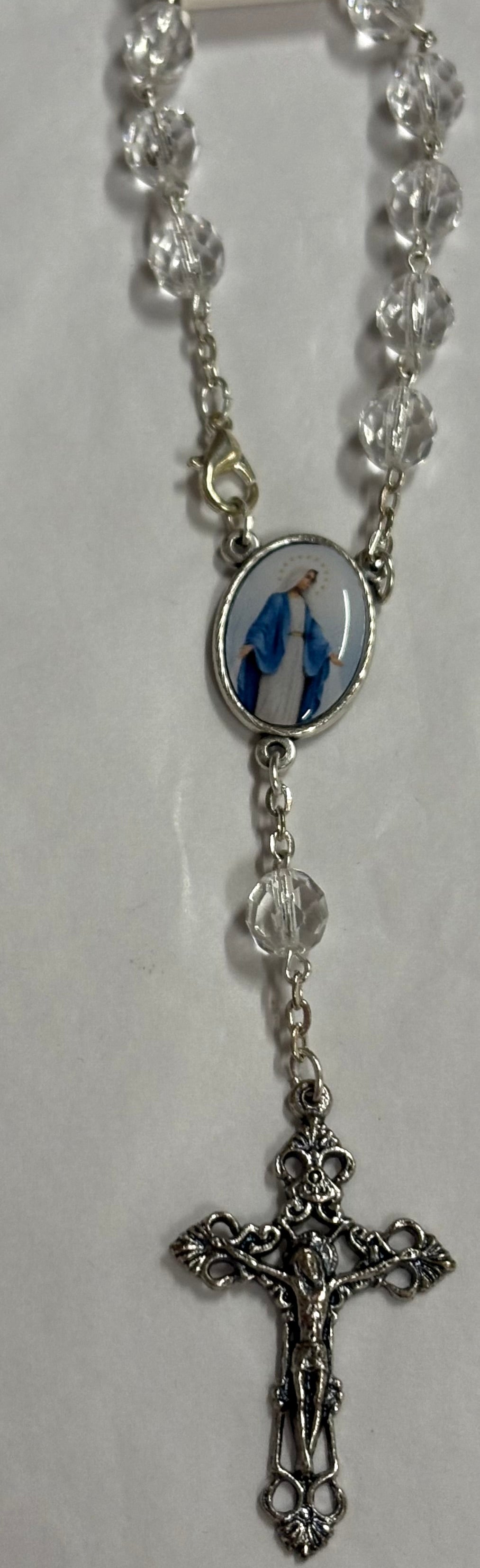 Clear Crystal Our Lady of Grace Auto Rosary