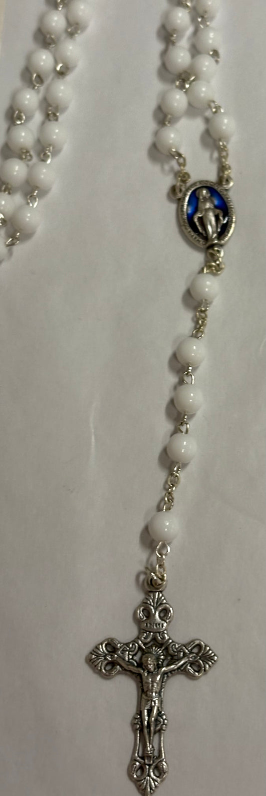 White Glass Bead Rosary
