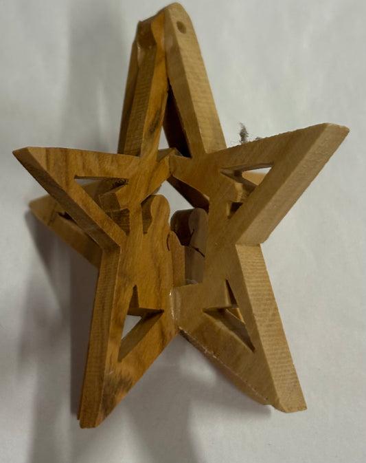 3D Star Nativity Ornament Olivewood