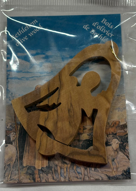 Angel In Bell Ornament Olivewood
