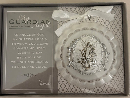 White Guardian Angel Crib Medal Baptism