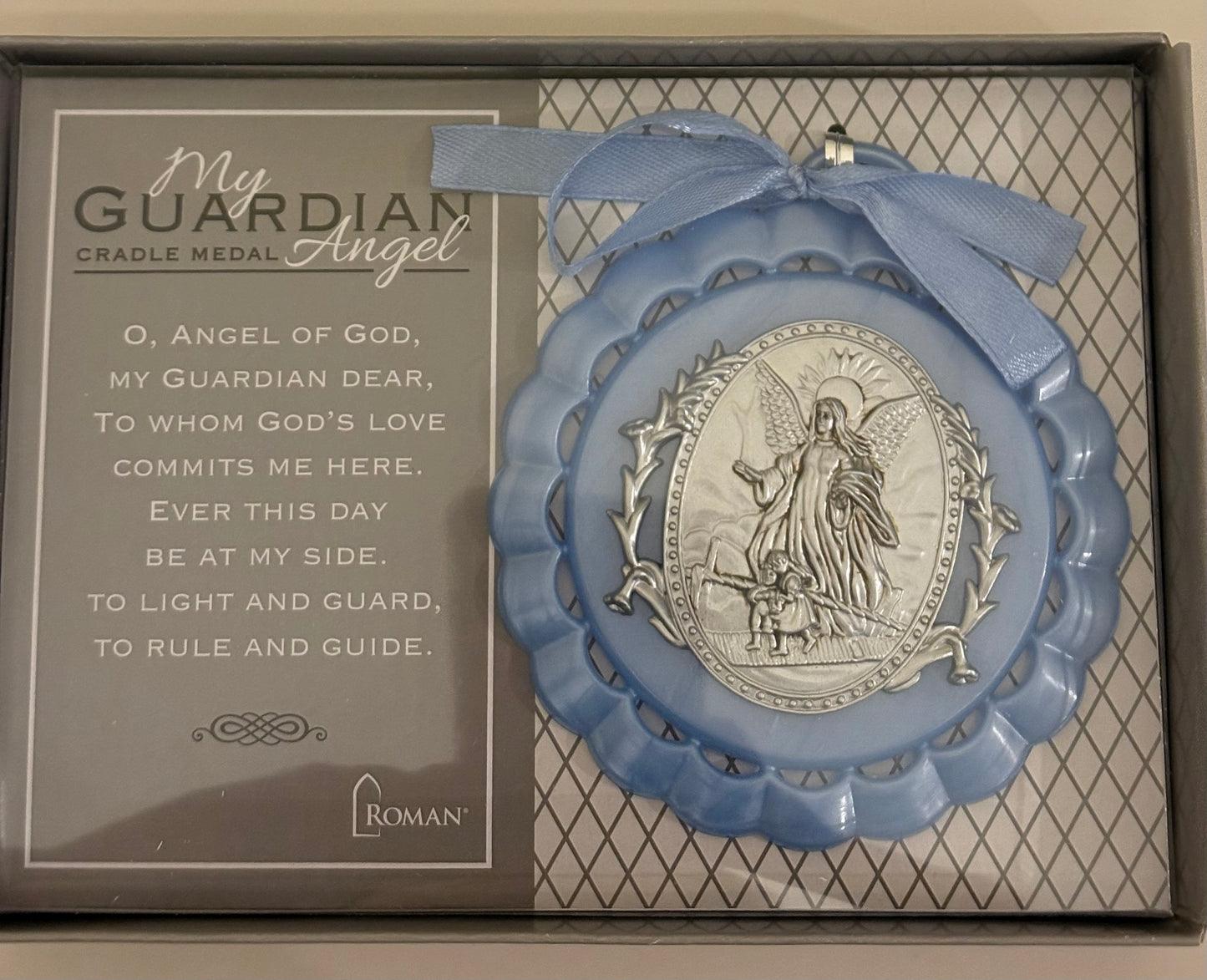 Blue Guardian Angel Crib Medal Baptism