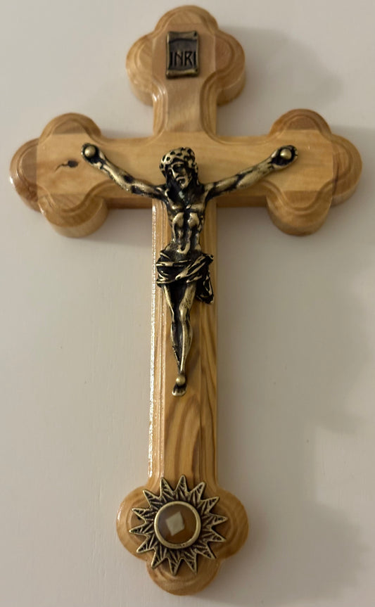 Small Oriental 4 Inch Crucifix with Relic Olivewood