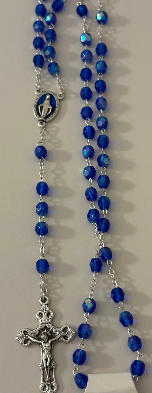 Blue Crystal Rosary with Blue Miraculous Center