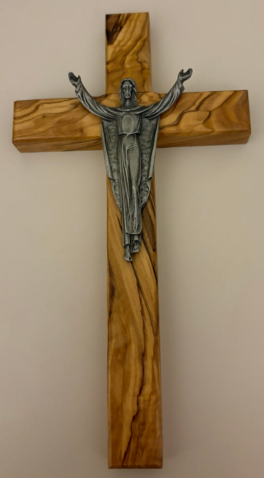 Risen 8 Inch Crucifix Olivewood