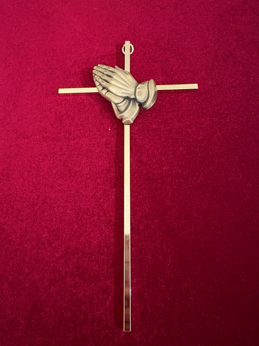 Praying Hands Bronze on 10" Gold Cross