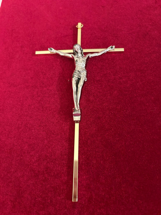 Silver Corpus on 10" Gold Crucifix - Two Tone
