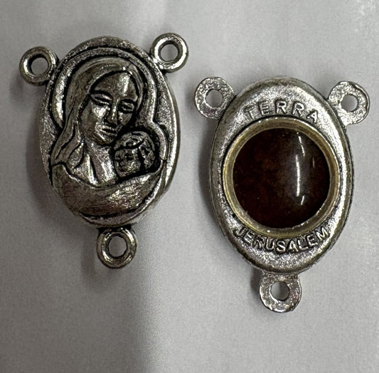 Mary and Jesus, Earth from Jerusalem Rosary Centerpiece Metal Gift