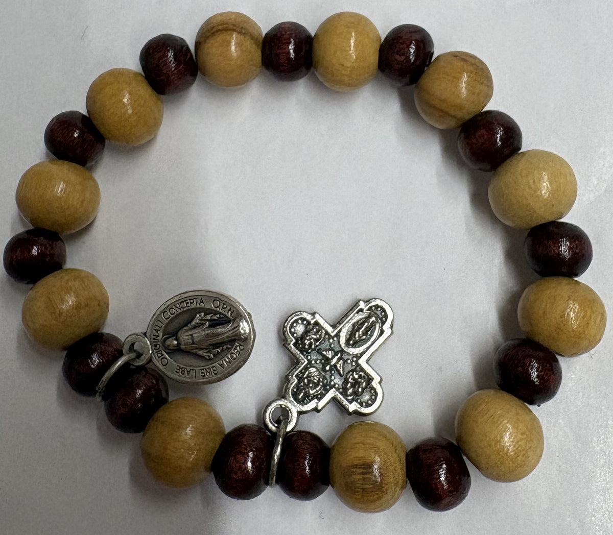 Wood Cross Stretch Rosary Bracelet Gift
