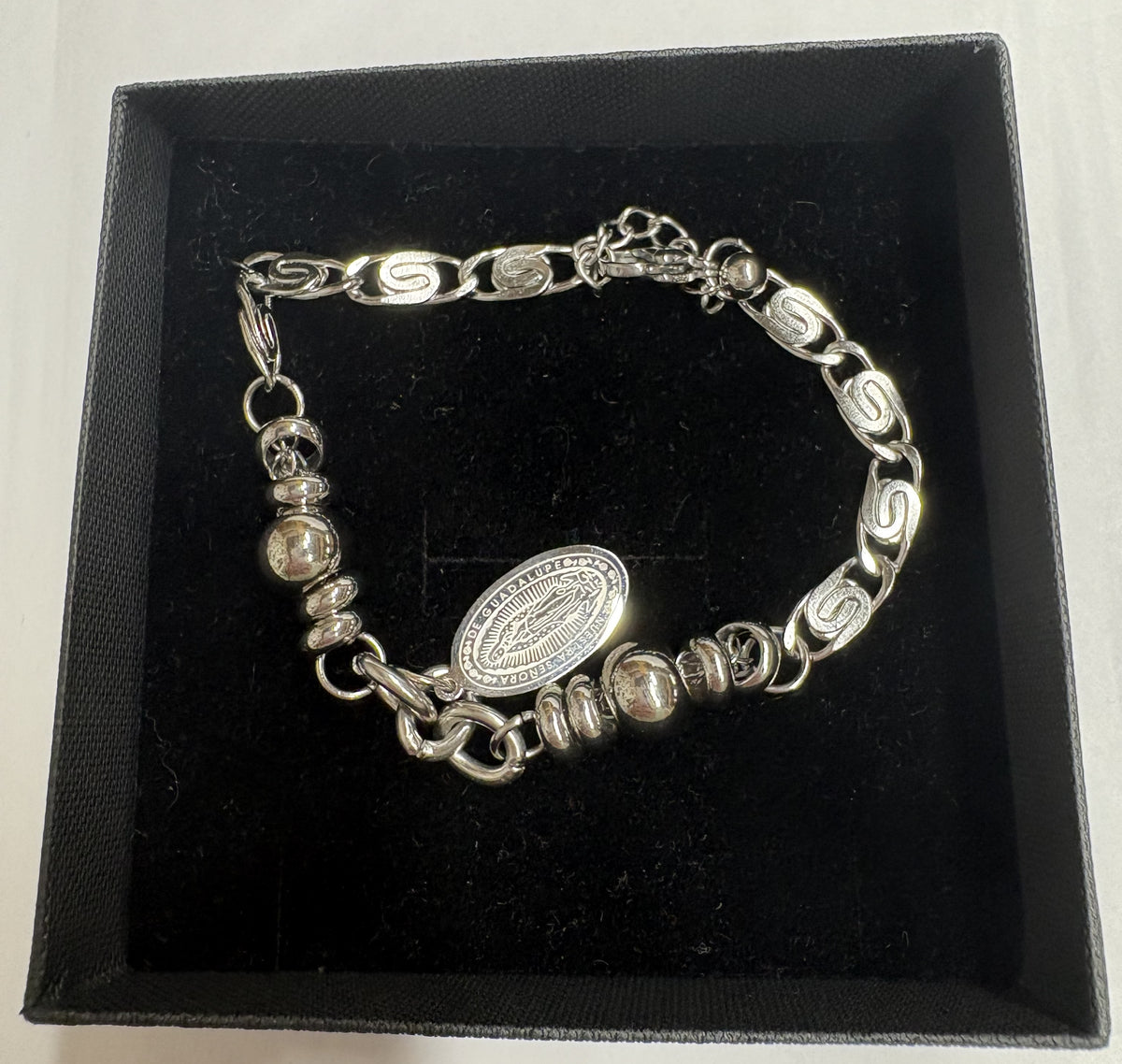 Our Lady of Guadalupe Stainless Steel Accent Bead, Charm Medal Bracelet Gift