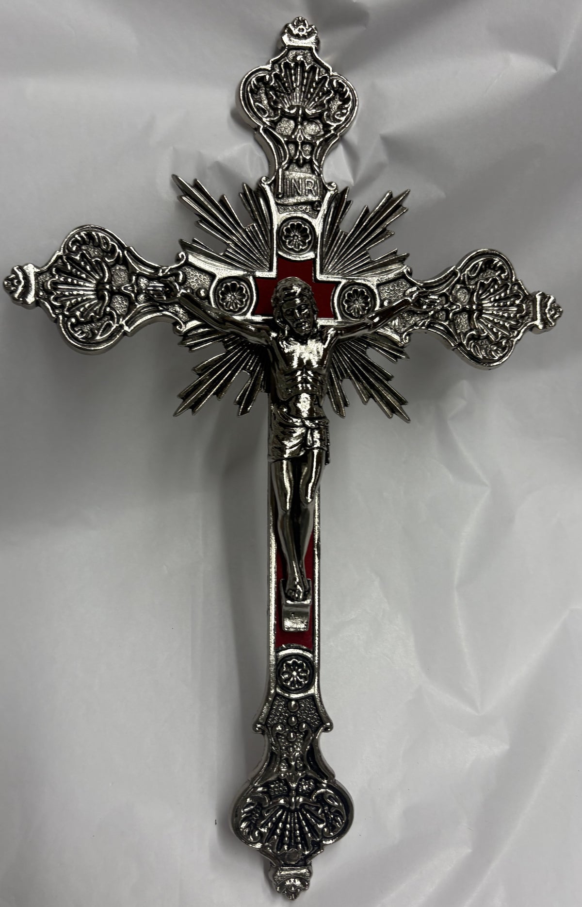 Wall 12" Metal Crucifix with Red Inlay