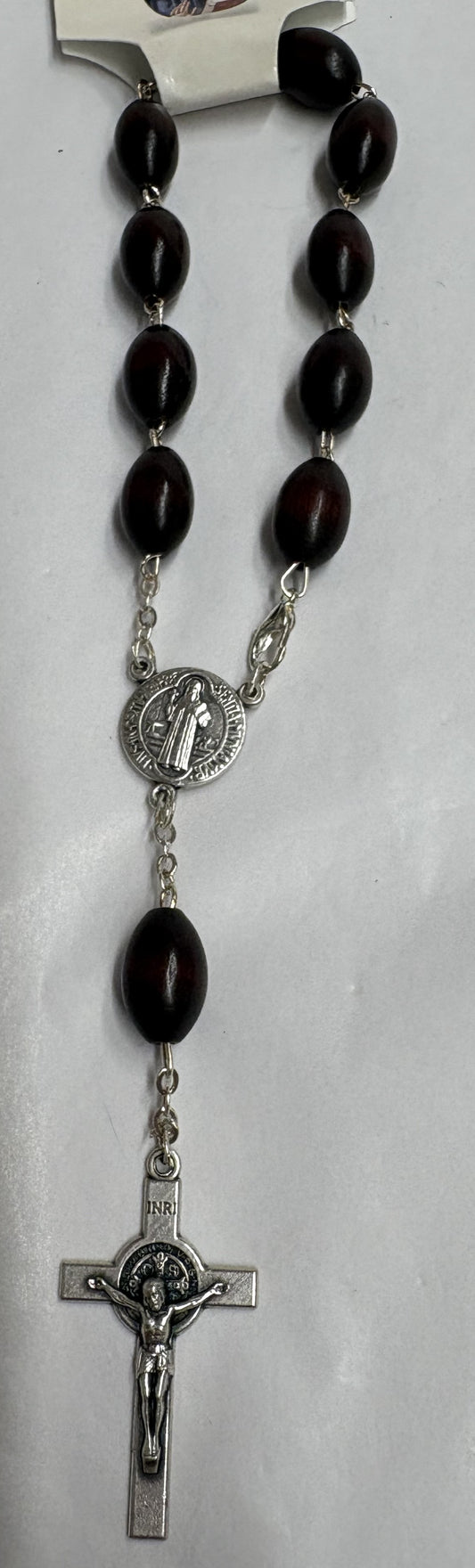 Wood Bead St. Benedict Auto Rosary