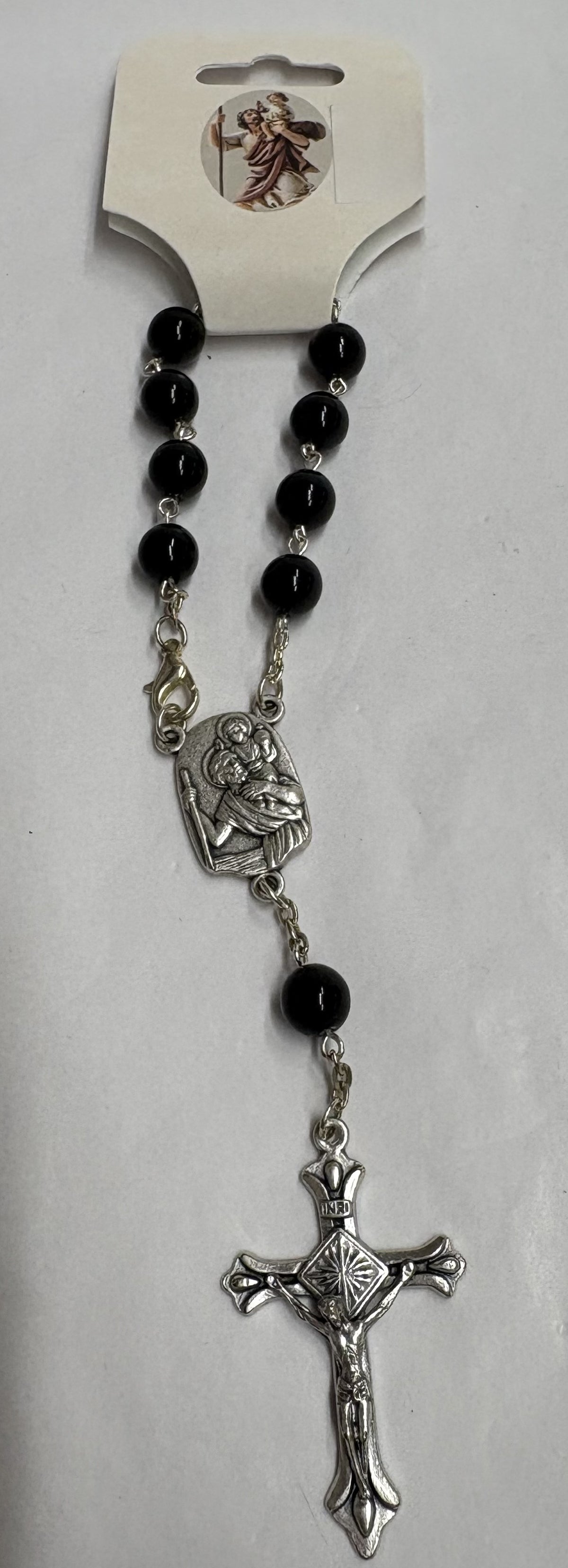 Wood Bead St. Christopher Auto Rosary