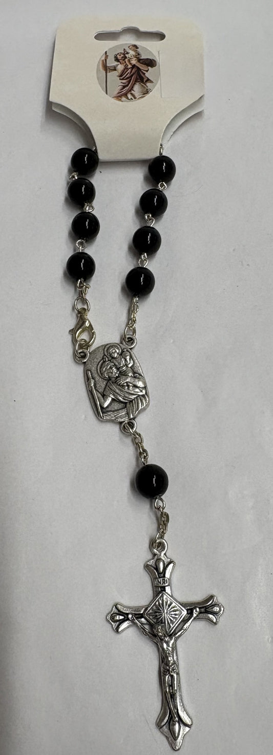 Wood Bead St. Christopher Auto Rosary