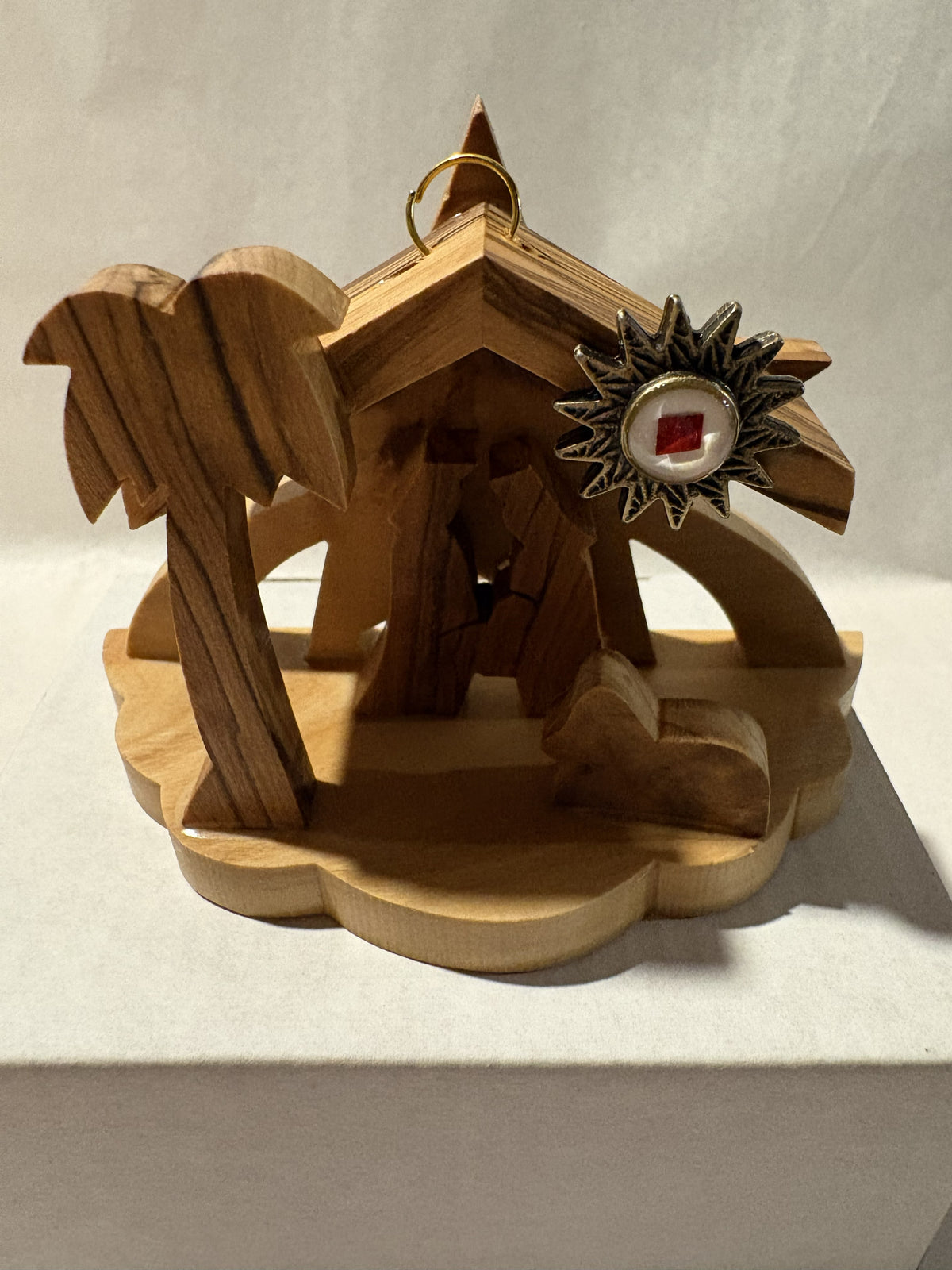 Nativity 3-5/8"x3" Ornament with Relic in Olivewood