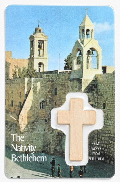 Nativity Olive Wood Cross Pocket Prayer Card