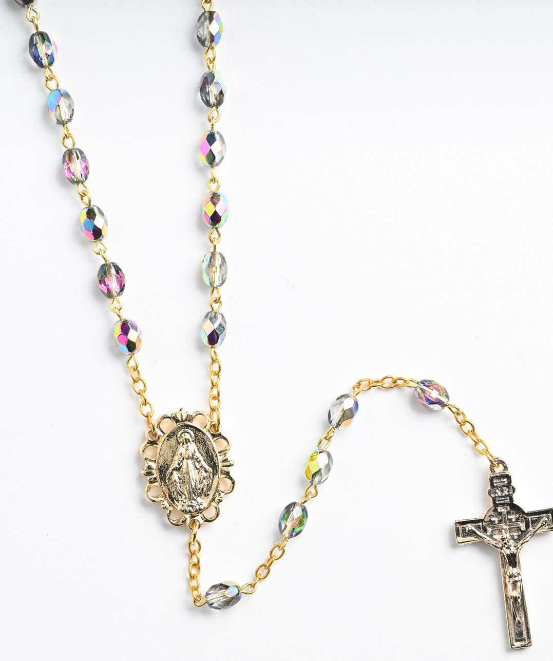 Smokey Blue and Gold Tone Bead Rosary with Relic