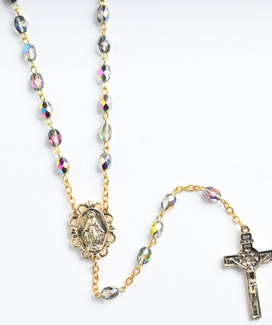 Smokey Blue and Gold Tone Bead Rosary with Relic