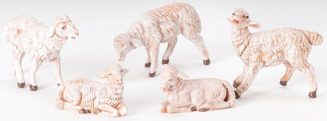 Sheep in White 5pc. Assorted - Animal 5" Resin Fontanini Nativity Figure - No Box