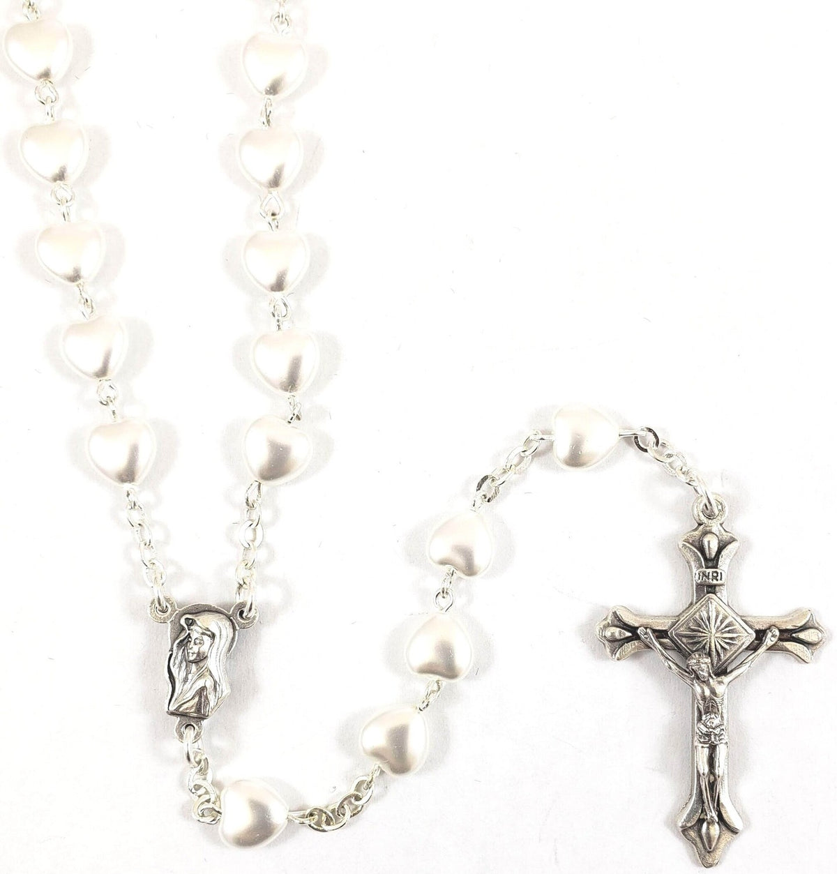 White Heart Bead Rosary