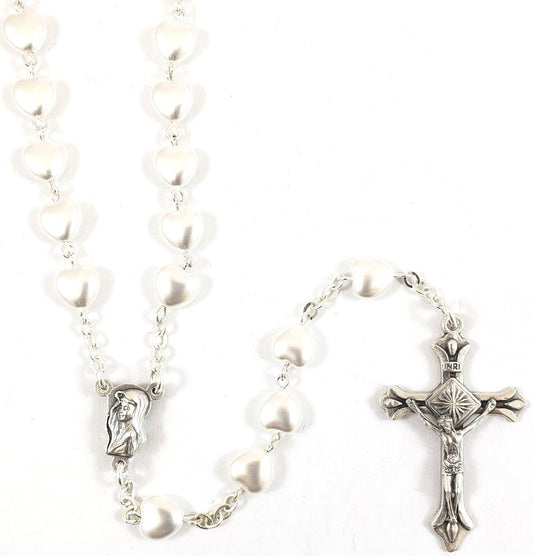 White Heart Bead Rosary